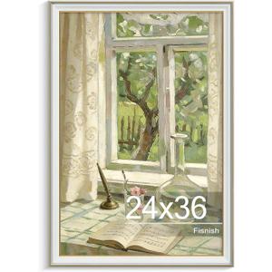 24x36 Poster Frame, Vintage 24 x 36 Poster Frame with HD Plexiglass Durable for Horizontal or Vertical Wall Mounting, White-Brown, 1 Pack