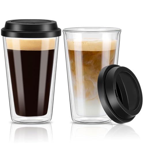 Qipecedm 1 Pack Double Walled Insulated Coffee Mugs with Silicone Lids,Reusable Coffee Cups, Cappuccino, Tea, Latte, Iced Coffee Cups, Travel Mugs, Heat Resistant