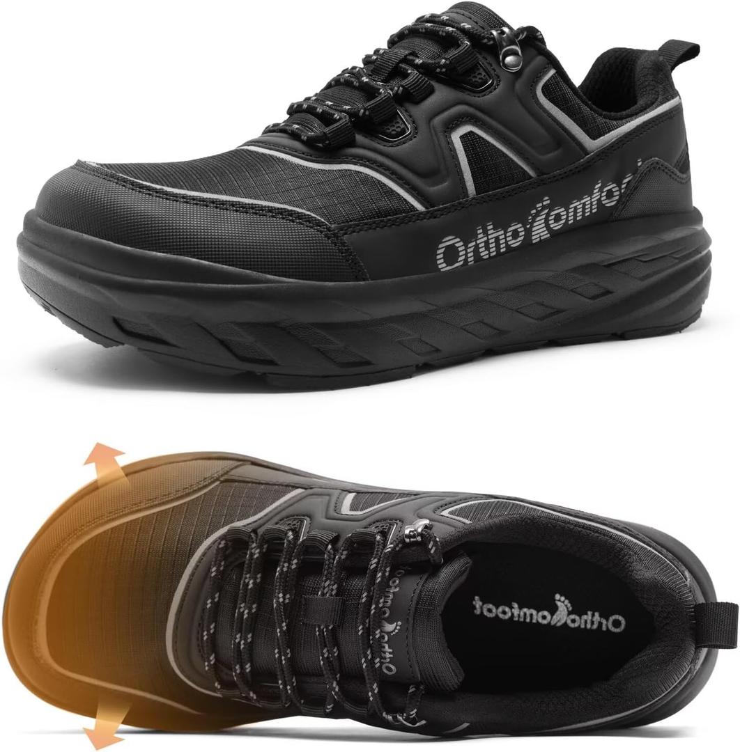 Men's Orthopedic Diabetic Walking Shoes: Wide Tox Box Comfortable Arch Support Plantar Fasciitis Orthotics Heel Spur Shoes, Swollen Feet Casual Fashion Sneakers for Foot and Heel Pain Relief (K1-black), Size 13