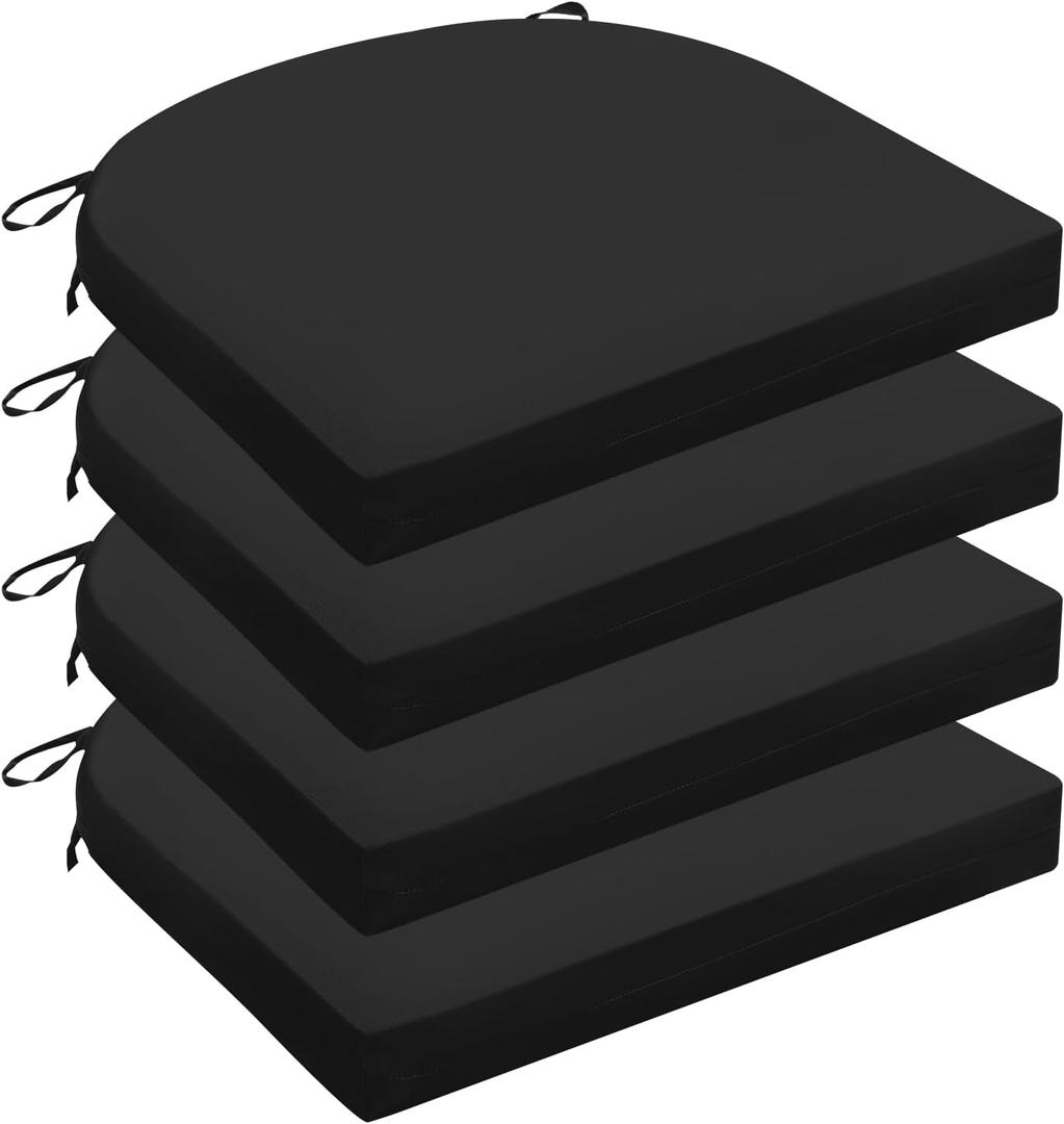 Wellsin Outdoor Chair Cushions for Patio Furniture - Patio Chair Cushions Set of 4 - Water Resistant Round Corner Outdoor Seat Cushions 17"X16"X2", Black (Solid Color/ Black)