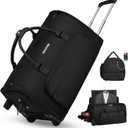 Rolling Garment Bags for Travel, 59L Rolling Duffle Bag with Wheels and Shoe Compartment for Men and Women, 3 in 1 Carry on Convertible Travel Garment Bag with Wheels, Black
