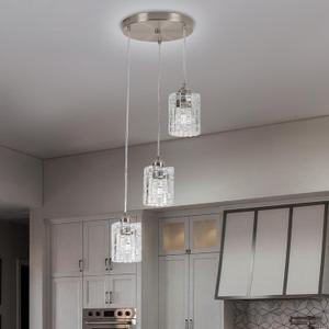 Finktonglan 3-Light Chrome Glass Cluster Chandelier for High Ceilings | Adjustable Height, Sloped Ceiling Compatible, Modern Cascading Pendant Light for Foyer, Staircase, Entryway and Living Room