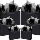 qiqee 10PCS Black Gift Bags with Ribbon Handles Mulit Assorted Sizes Gift Wide Bags (2pcs Large 13", 4pcs Medium 9.6", 4pcs Small 6.3",Tissue Paper)