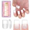 NOVO OVO Short Sharp Square Tip Nail Tips Press on Milky White, Thick Old School Wide White French NEED Builder Gel Top Coat Nail Glue, Soft Gel Full Cover Fake Nail Extension for DIY x 15 Size 240 pc
