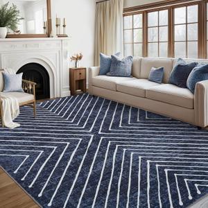 Large Area Rug 10x13 Living Room Rug Indoor Non Slip Geometric Large Bedroom Area Rug Stain Resistant Modern Dining Room Throw Rug Low Pile Contamporary Carpet for Office Home Decor, Navy