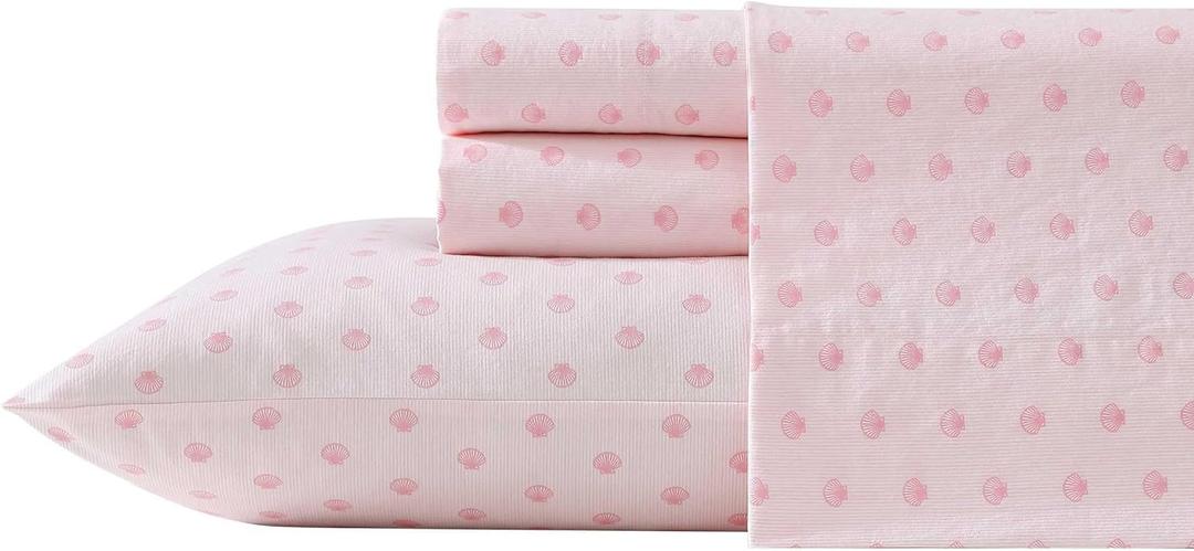 Laura Ashley - King Sheets, Cotton Percale Bedding Set, Lightweight & Breathable Home Decor (Francesca Blue, King) (Full, Scallop Dollop Pink)
