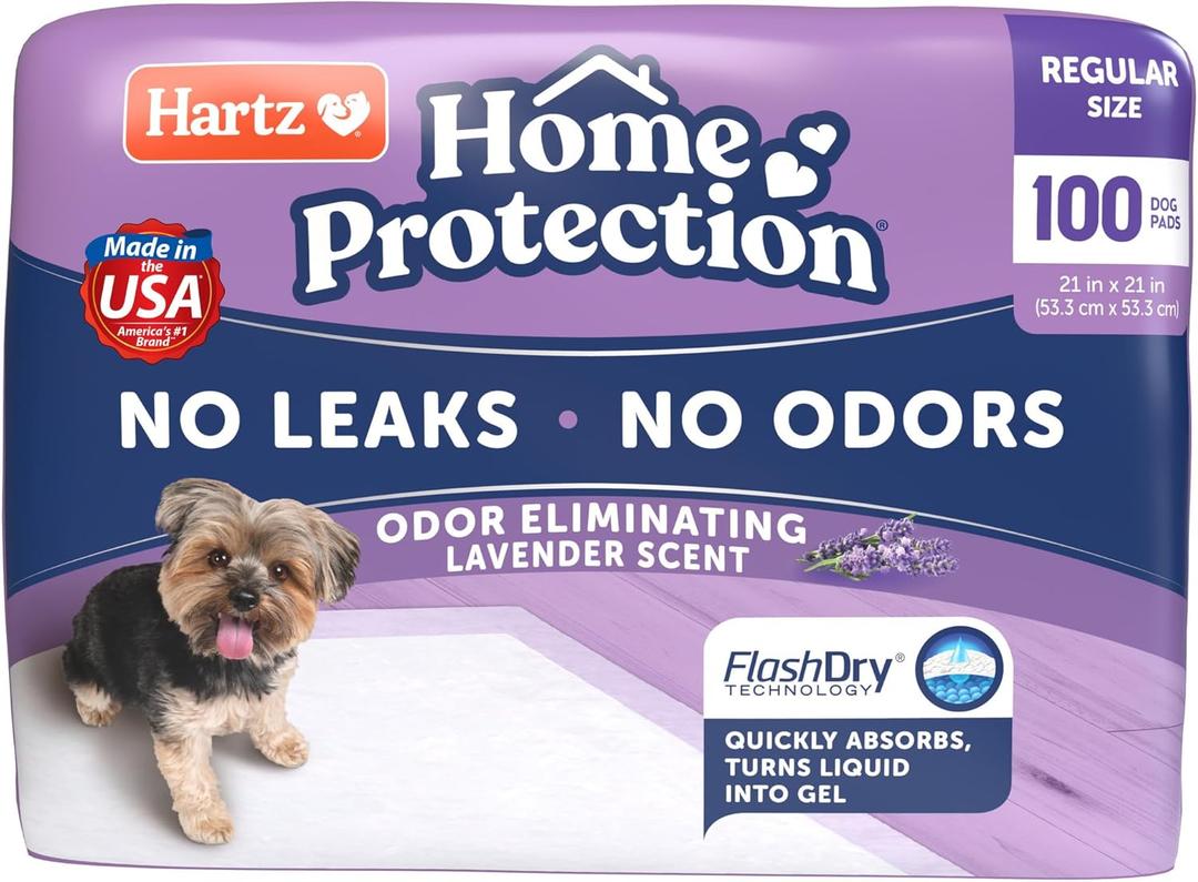 Hartz Home Protection Lavender Scented Dog Pads, 100 count, Super Absorbent & Won't Leak, Odor Eliminating
