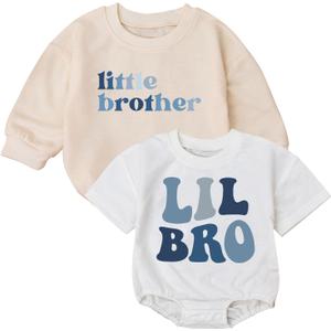 2 x 2PCS Baby Boy Little Bro Romper Set, Baby Bodysuit, Newborn Boy Gift, Baby Boy Outfit, Cute Little Bro Baby Outfit