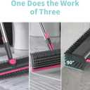 AIR U+ Floor Scrub Brush with Long Handle, 3 in 1 Scrape and Heavy-Duty Stiff Bristle Scrubber Brush for Cleaning Shower Bathroom, Patio, Pool, Garage, Kitchen, Wall and Deck, Gray and Pink