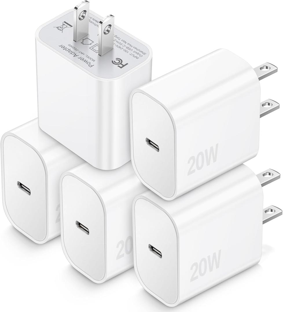 USB C Charger Block, TypeC Charging Blocks 5Pack, 20W PD Quick Fast Charger Box Brick Cube Compatible with iPhone 16/15/14 Pro Max/14 Plus/13 Pro/12 Pro/AirPods/iPad/Galaxy,Pixel 4/3