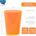 100 Count 10oz Disposable Tumblers Neon Cups for Party, 10oz Disposable Hard Multicolor Plastic Cups, Plastic Margarita Glasses (10, ounces)