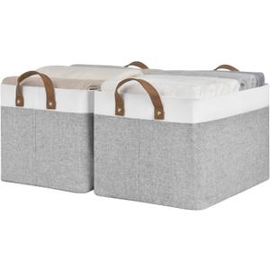 StorageWorks Storage Bins, Shelves Baskets for Organizing, Large Fabric Closet Organizers with Handles, Metal Frame, Gray and White, 2-Pack