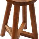 Solid Teak Wood Barstool with Round Seat for Kitchen Counter, Home Bar Furniture, 24-Inch Height