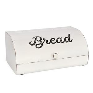 AuldHome Design Rustic White Bread Box; Farmhouse Vintage Enamelware Countertop Bread Bin (Regular)