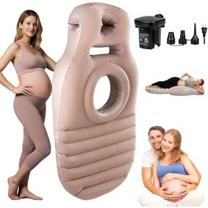 Inflatable Pregnancy Sleep Pillow: for Stomach Sleeping Full Body Mattress with Belly Hole Maternity Airbed for Pregnant Women Pregnancy Rest,Back & Hip Pressure Relief (Khaki)