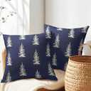 Miaoquhe Christmas Throw Pillow Covers 18X18 Inches Set of 2 White Christmas Tree Navy Blue Pillowcase Soft Cotton Linen Square Winter Xmas Cushion Covers for Home Sofa Patio Bedroom
