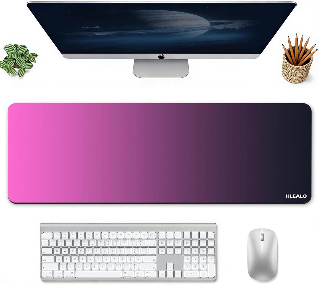 Large Gaming Mouse Pad 31.5 x 11.8 in, Extended Desk Mat for Keyboard and Mouse, Non-Slip Rubber Base, Smooth Waterproof Surface, Stitched Edges, Black Mousepad for Office & Home,Black-Pink
