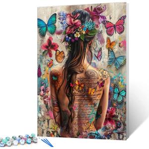 Sexy Girl Back with Tattoo Painting Fashion Woman Paint by Number Kits Flowers,Butterfly 16 x 20 inch Canvas DIY Oil Acrylic Painting for Kids Adults Beginner with Brushes Office Decor(DIY Frame) (Artwork-10)