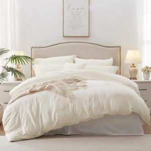 MILDLY Super Soft Duvet Cover - 100% Washed Microfiber Off White Comforter Cover Set 3 Pieces with Zipper Closure & Corner Ties