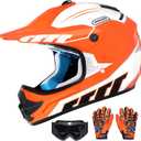 Youth Dirt Bike Helmet DOT Certified - Full Face Motorcycle Helmet for Off-Road, ATV, Street Riding, Includes Adjustable Goggles & Protective Gloves, XL