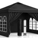 10x10 Pop Up Canopy with Sidewalls- Portable Sun Shade Beach Tent, Gazebo Heavy Duty with Cover Wheeled Bag, Ideal for Parties, Backyard, Camping (Black)