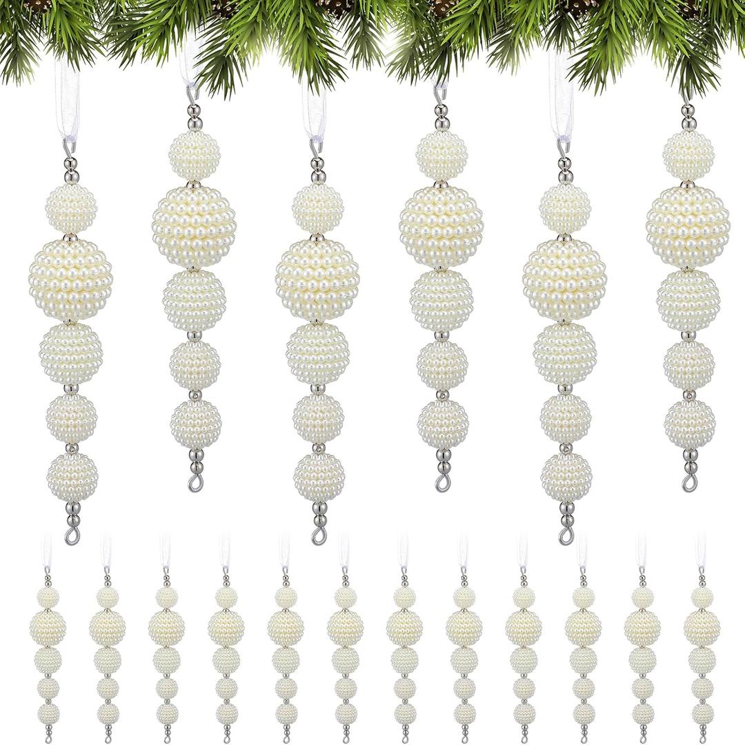 Giegxin 12 Pcs Christmas Pearls Decoration Pearl Ornaments for Christmas Tree Winter White Faux Pearls Drop Hanging Ornament Gifts for Indoor Home Xmas Tree Topper Branches Wreath Wedding Party Decor