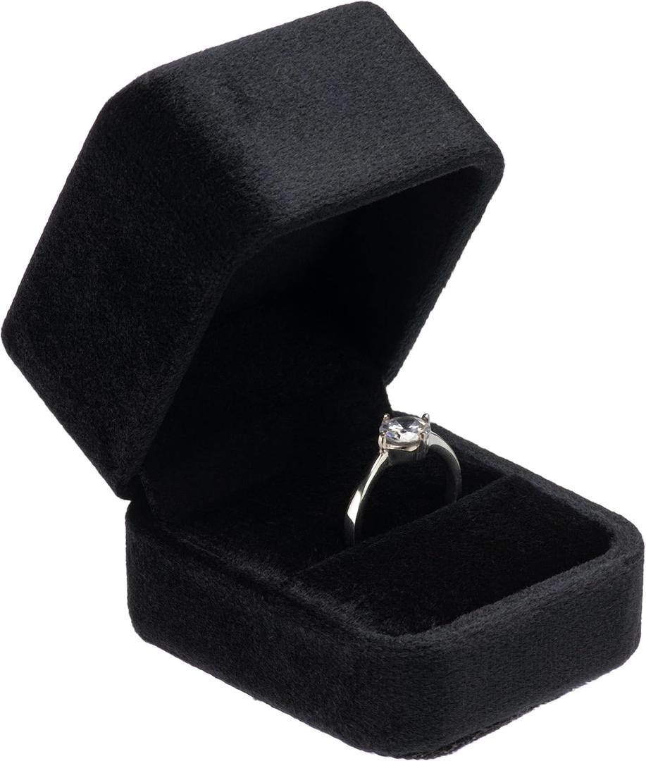 Velvet Single Ring Box Case Holder for Engagement Proposal Birthday Wedding,Jewelry Ring Gift Box Jewelry Packaging Box (Black)