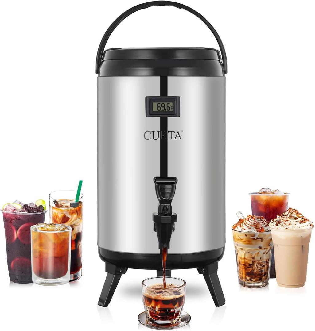 CURTA Insulated Beverage Dispenser, 12L/3.2gallon 304 Thickened Stainless Steel Drink Dispenser, for Hot and Cold Water Milk Coffee Tea Juice for Parties Catering Commercial Use Home (Silver)