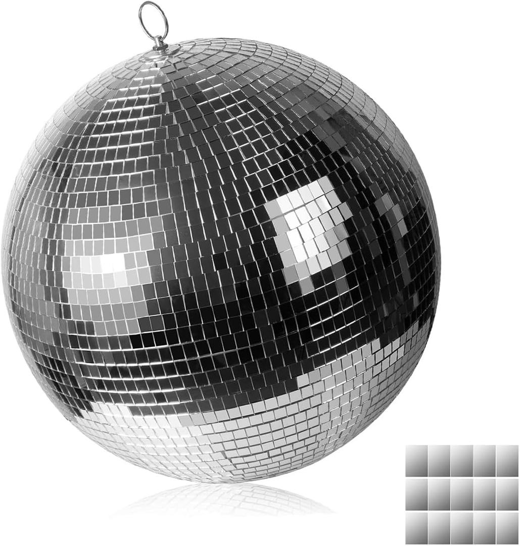16inch Disco Ball Mirror Balls Large Hanging Disco Balls for Party Decorations, Weddings, Events, (16inch Disco Ball x 1pc, Replacement Mirror x 15pcs)