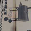 Char-Griller Pro Deluxe Charcoal Barrel Grill, EasyDump Ash Pan, Premium Front and Side Shelves with Utensil Hooks, 850 Square Inches of Cooking Space in Black, Model E2827