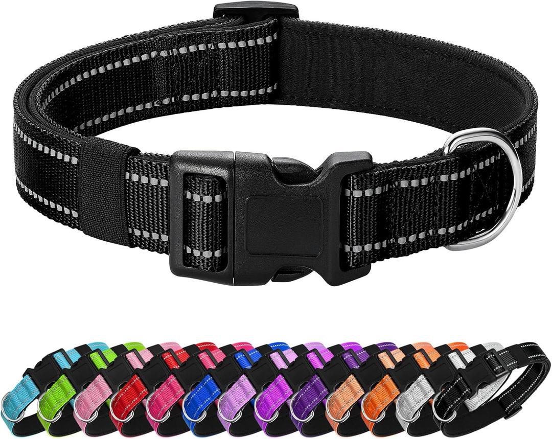 Reflective Dog Collar Padded with Soft Neoprene Breathable Quick Release Basic Dog Collars for Large Dogs Black Boy Girl (L:width 1"neck 17.5-27")