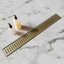 Titanium Gold Shower Drain 24 Inch, 304 Stainless Steel Linear Shower Drain with Removable Capsule Pattern Grate - Adjustable Rectangular Brushed Shower Floor Drain with Hair Strainer