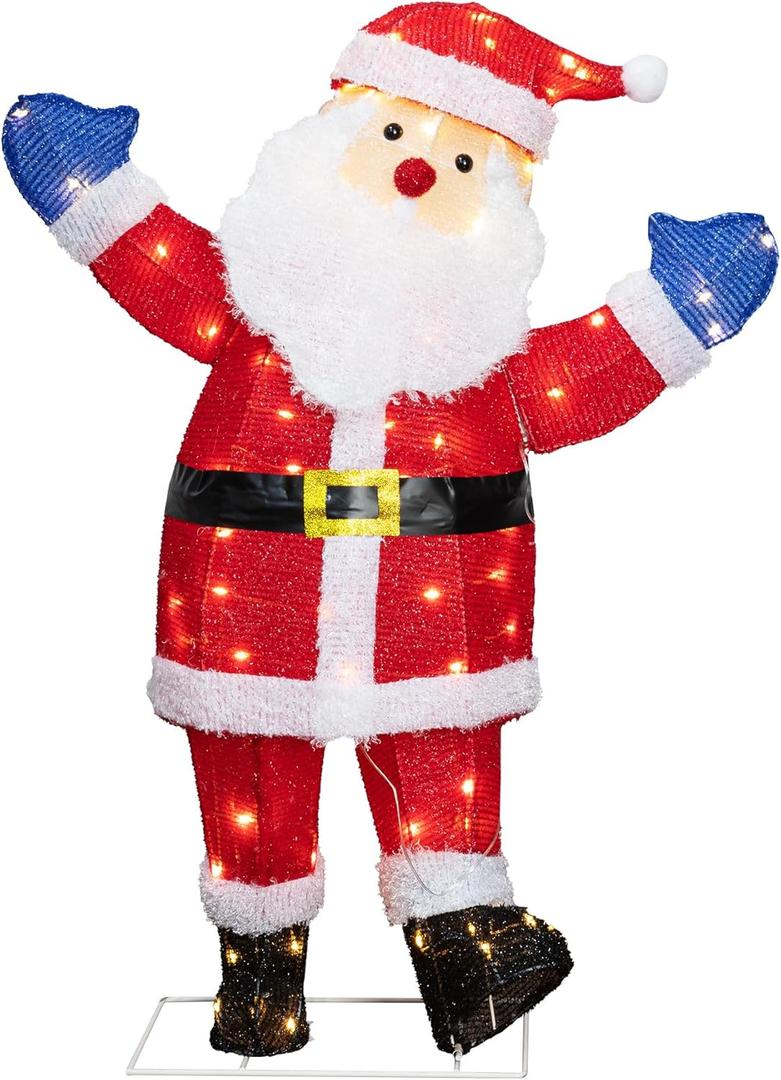 Shintenchi LED Lighted Christmas Santa Outdoor Yard Decorations 3D 39-Inch-Pre-Lit Santa Decor Outdoor Lighted Holiday Christmas Santa Light with LED Displays for Front Yards Garden Lawn Patio