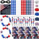 346 Pcs/20 Sets Veterans Day Crafts Patriotic DIY Bead Bracelet Keychain Kit Veterans Day Beads American Flag Wooden Bead for Craft with String Jewelry Necklace Craft Decoration School DIY