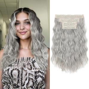 REECHO Clip in Hair Extensions, 4PCS 14" Short Wavy Hair Extensions Invisible Lace Weft Natural Soft Hairpieces for Women Silver Grey
