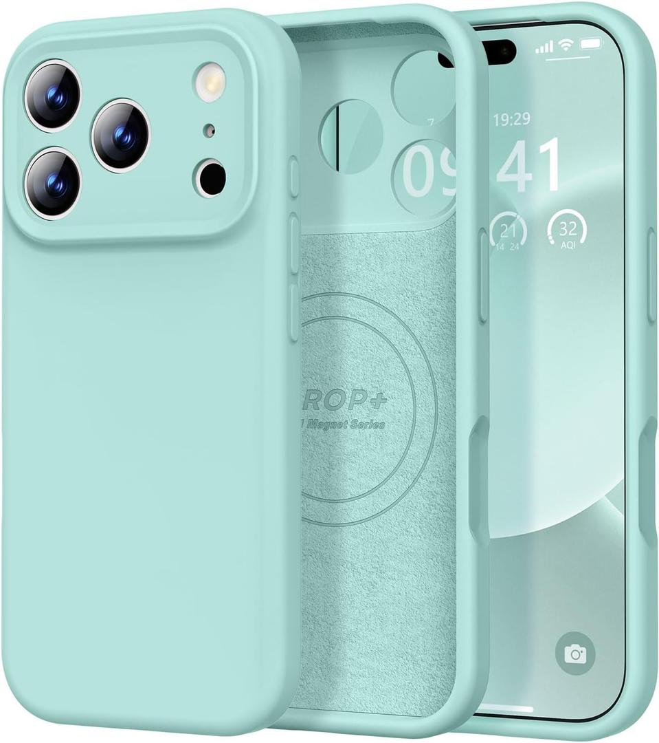 Vooii Magnetic for iPhone 17 Pro Case, Compatible with Magsafe (Premium Liquid Silicone) (Integrated Camera Control Button) Full Body Protective Anti-Scratch Microfiber Lining 6.3", Mint