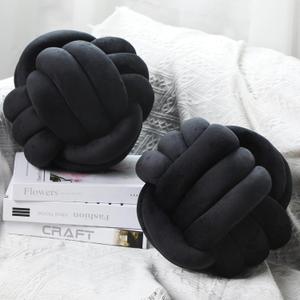 Namalu 2 Pcs Soft Knot Pillow Ball, Decorative Round Throw, Soft Knotted Plush Pillows, Handmade Stuffed Ball Pillows Cushion for Bedroom Sofa Couch Home Decor(10.6 Inches,Black)