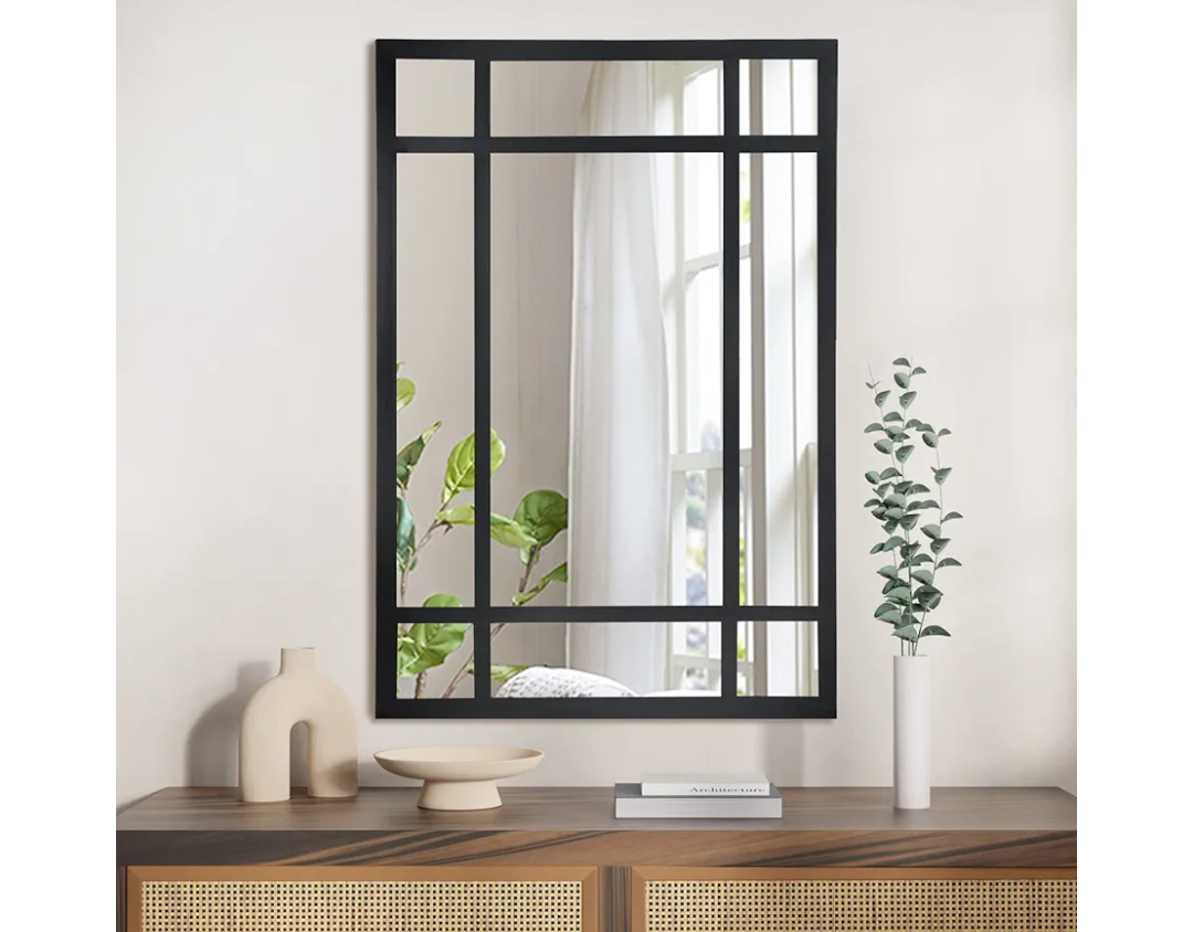 Black Rectangle Mirror, Farmhouse Decorative Wall Mirror for Entryway, Living Room, Bedroom, Hallway, Fireplace, Accent Wall Decor (Black1, 29.5" x 20")