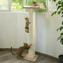 Cat Window Perch with Thick Sisal Scratching Post, Cat Hammock for Window, 53.5" Adjustable Tall Cats Scratching Post with 2 Upgrade Suction Cups, Cats Window Bed with Fluffy Cushion, Sisal