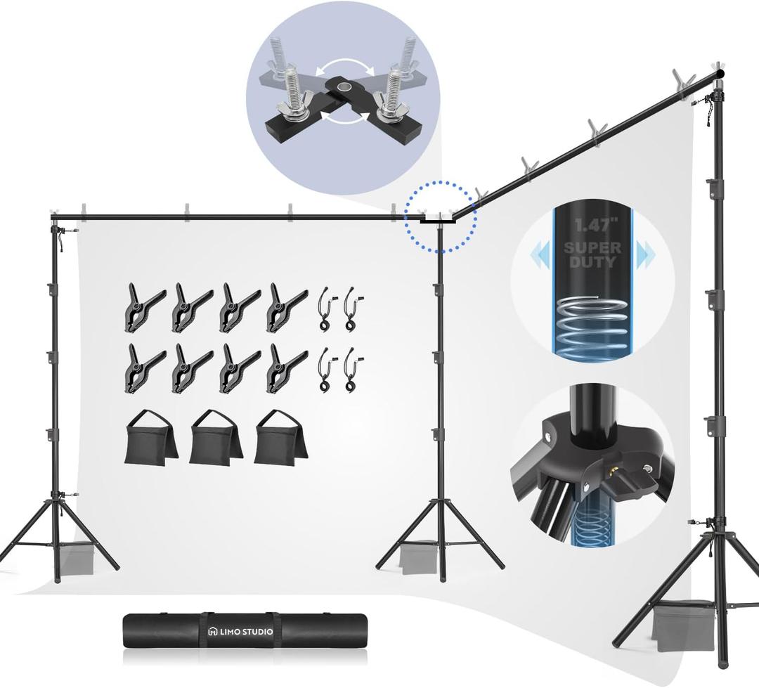 LimoStudio [Enhanced Super Duty] 20.1 x 10.4 ft. Double Dual Crossbar Backdrop Stands, Upgraded Heavy Duty & Thicker Pole, Strongest in Market, No Bend No Shake, 360 Rotatable Angle Control, AGG3353 (20.1 x 10.4 feet (W x H))