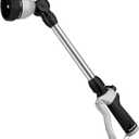 RESTMO Metal Watering Wand, Heavy Duty Garden Hose Wand with 180 Swivel Ratcheting Head, 16'' Hose Nozzle Sprayer with 7 Spray Patterns and Flow Control, for Water Hanging Baskets and Shrubs, Black