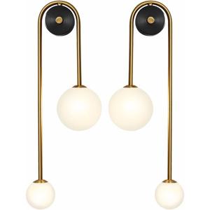 Globe Glass Wall Sconce Lighting 2-Lights Gold Modern Brushed Brass Wall Mount Light Mid Century Beside Wall Lamp with Glass Shade for Loft Living Room Bedroom (2 Pack)