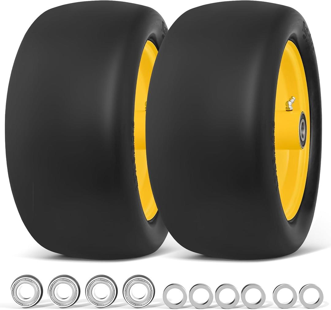 RONPOW 13x6.50-6 Flat Free Lawn Mower Tires and Wheel, for Zero Turn Mower | Universal 3/4", 5/8", 1/2" Bearings, 500 lbs Load, 4.33"-6.73" Hub Spacers, Solid Front Caster Replacement, 2-Pack Yellow
