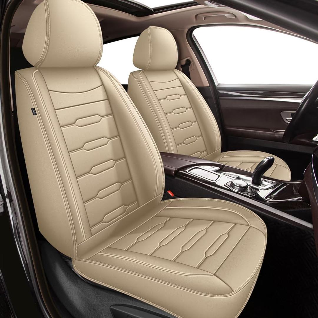 AOMSAZTO 2 Front Seat Cover Custom Fit for Cadillac XT5 2017 2018 2019 2020 2021 2022 2023 2024 2025 2026 Faux Leather Car Seat Covers Compatible Airbag XT5 Seat Protector Vehicle Cushion Covers Beige
