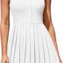 ATTRACO Women Tennis Dresses Polo Golf Dress Zip Up Pleated Workout Dress with Built in Shorts and Bra (Medium, White)