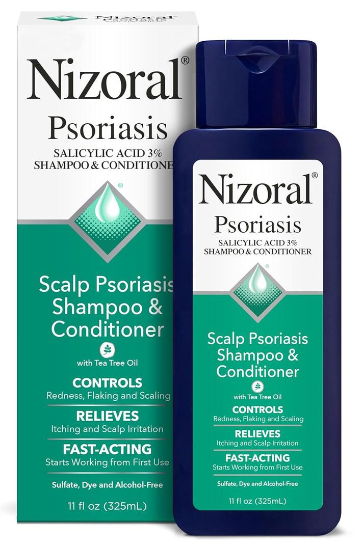 Nizoral Psoriasis Shampoo & Conditioner, 11 Oz, Gentle Scalp Treatment, Relieves Itching, Flaking, Redness, Scaling Effective Scalp Psoriasis Shampoo with Salicylic Acid and Tea Tree Oil (Pack of 2)