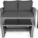 4 Pieces Patio Rattan Furniture Set, Outdoor Wicker Sofa Set with Tempered Glass Coffee Table, Cushions, All Weather Rattan Conversation Set for Yard Balcony Backyard Pool (Grey)