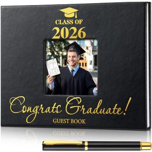 Geyoga 2026 Graduation Guest Book with Pen, 144 Pages Class of 2026 Graduation Party Guest Sign in Book Memory Scrapbook for High School Senior Nights College Grad Gifts, 6 x 8 Inch(Black)