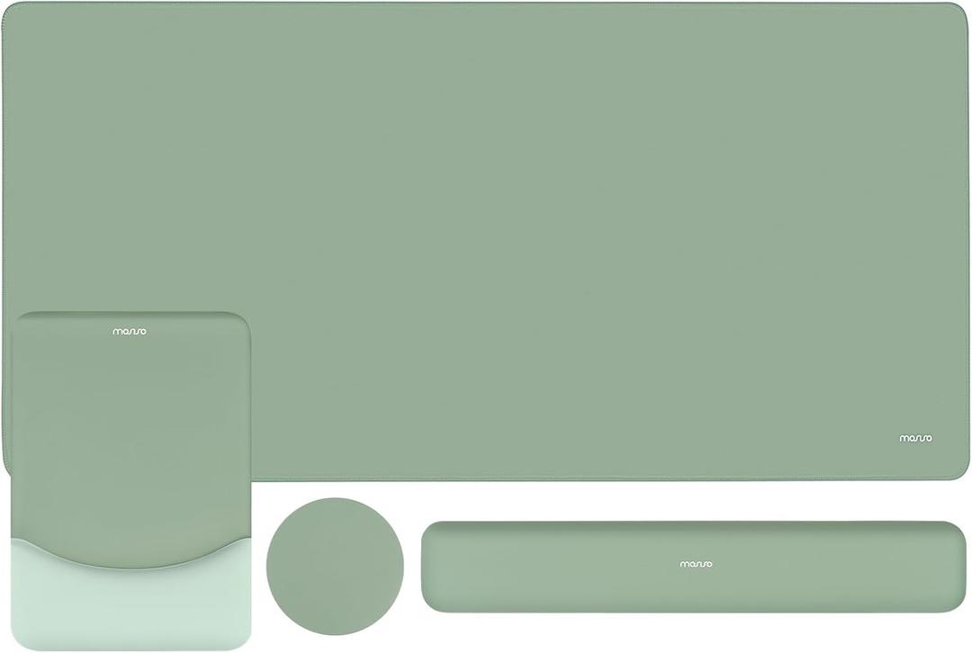 MOSISO Keyboard Mouse Pad Set, Large Gaming Mouse Pad&Rectangular Keyboard Wrist Rest&Mousepad with Wrist Rest&Coaster, Ergonomic Non-Slip&Easy Typing Pad with Curved Silicone Lining, Antique Green