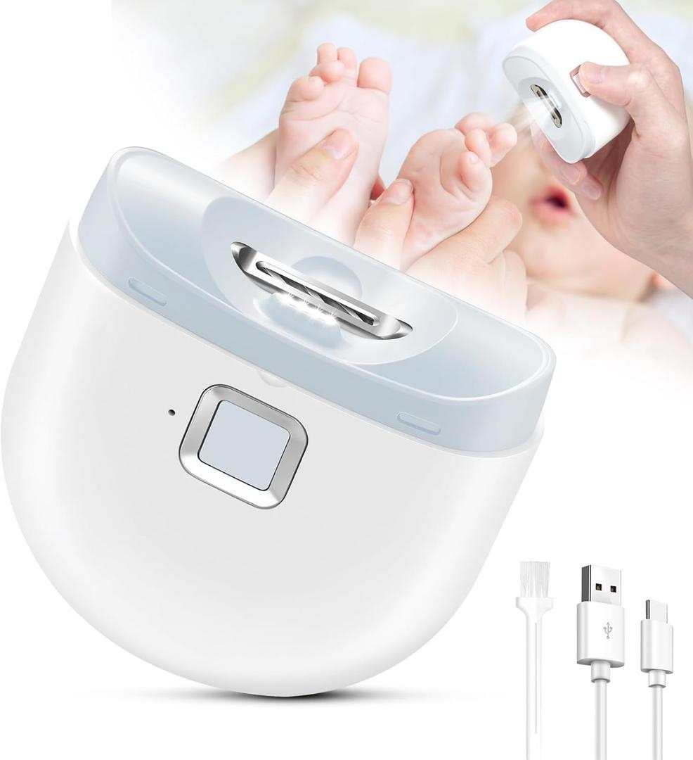 Automatic Nail Clipper, Electric Baby Nail Trimmer with Light, 2 Speeds Mode, Low Volume, Nail Clip Storage, USB Rechargeable Electric Nail File for Kids